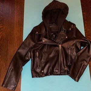 Blank NYC Faux Leather Moto Style Jacket with Removable Sweatshirt Hood